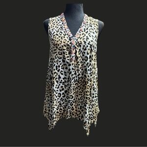 Savanna Jane Leopard Print Embroidered  V-Neck Blouse Size medium
